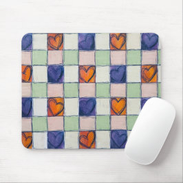 Blått orange grönt hjärta gingham Mouse pad Musmatta