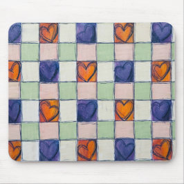 Blått orange grönt hjärta gingham Mouse pad Musmatta
