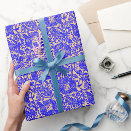 Blått Orange, medelvärde, unikt Blommigt, ornament Presentpapper