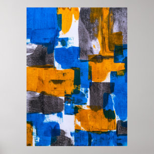 Blått, orange och grått abstrakt konst poster