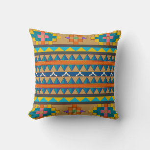 Blått Orange och Gult Aztec Inspired Pillow Kudde