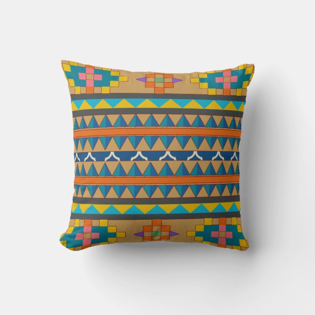 Blått Orange och Gult Aztec Inspired Pillow Kudde (Framsida)