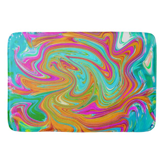 Blått, Orange och Shock rosa Groovy Abstrakt Retro Badrumsmatta (Framsidan)