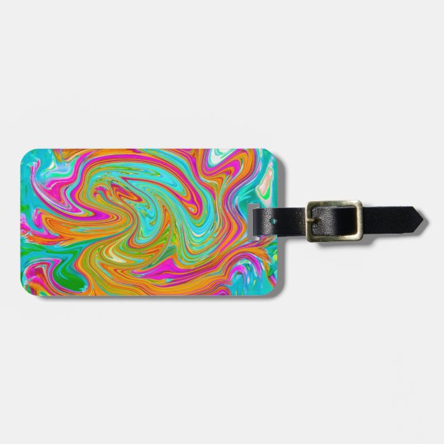Blått, Orange och Shock rosa Groovy Abstrakt Retro Bagagebricka (Horisontell Framsida)
