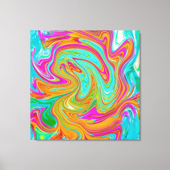 Blått, Orange och Shock rosa Groovy Abstrakt Retro Canvastryck (Framsida)