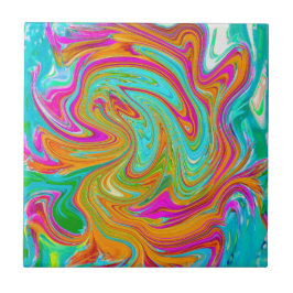 Blått, Orange och Shock rosa Groovy Abstrakt Retro Kakelplatta