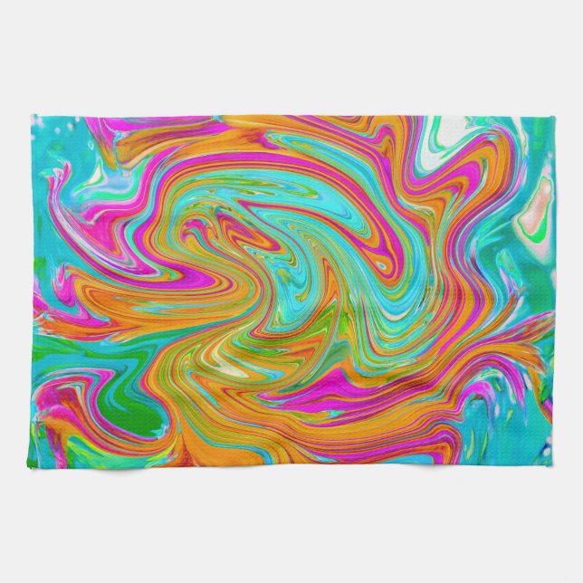 Blått, Orange och Shock rosa Groovy Abstrakt Retro Kökshandduk (Horisontell)