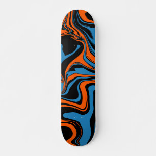 Blått Orange och svart Abstrakt - marmorbord Mini Skateboard Bräda 18,5 Cm