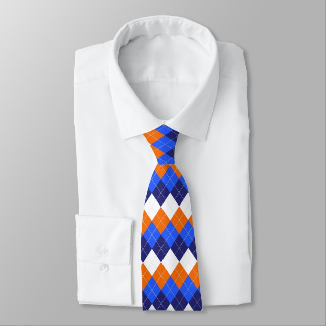 Blått, Orange och vitt argyllene halsband Slips (Bunden)