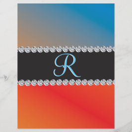 Blått Orange svart romb 3d Monogram Inledande Reklamblad