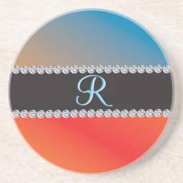 Blått Orange svart romb 3d Monogram Inledande Underlägg