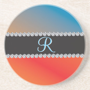 Blått Orange svart romb 3d Monogram Inledande Underlägg