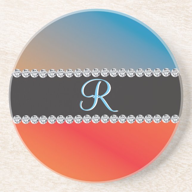 Blått Orange svart romb 3d Monogram Inledande Underlägg (Framsidan)