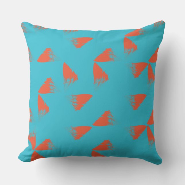 Blått, orange, vibrerande, trendigets geometriska  kudde (Framsida)