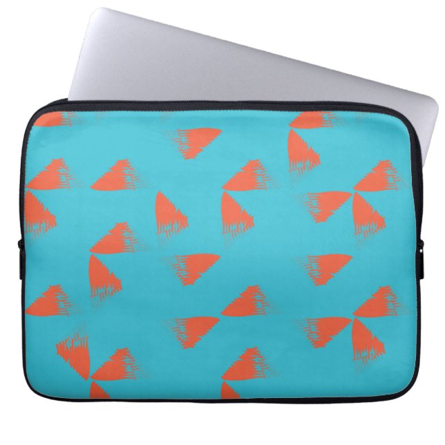 Blått, orange, vibrerande, trendigets geometriska  laptop fodral (Framsidan)