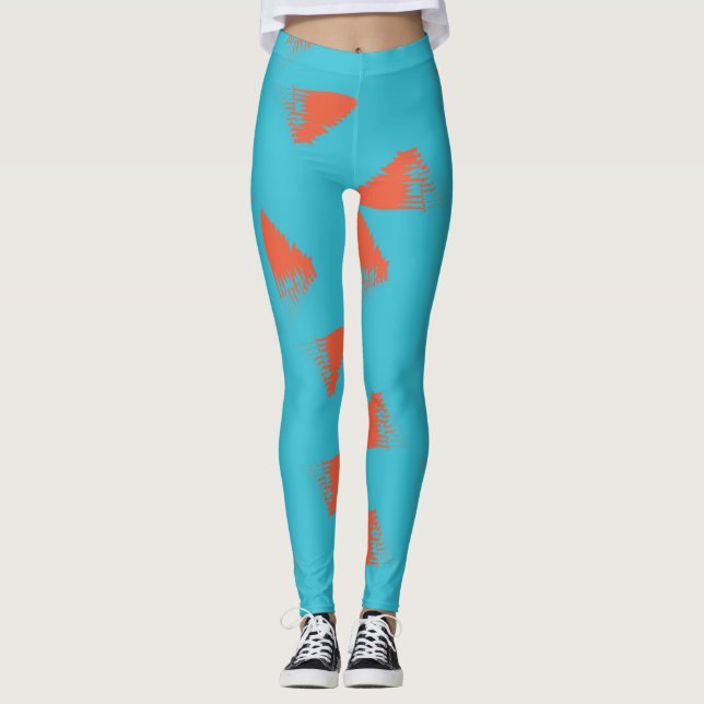 Blått, orange, vibrerande, trendigets geometriska  leggings (Framsida)