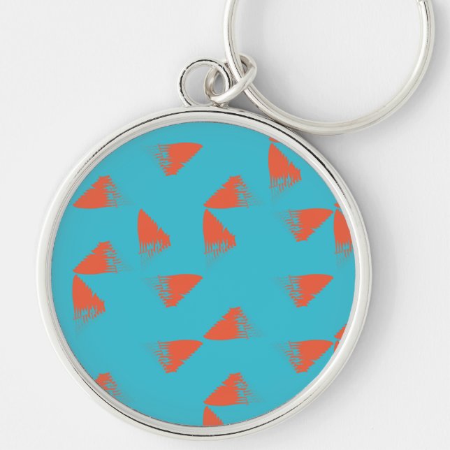 Blått, orange, vibrerande, trendigets geometriska  rund silverfärgad nyckelring (Framsidan)