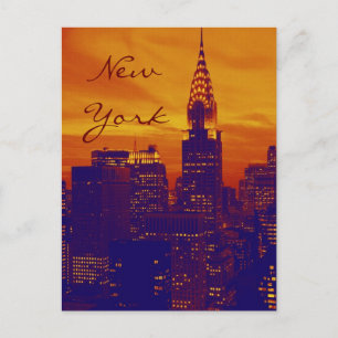 Blått Orange-vykort i New York-skript Vykort