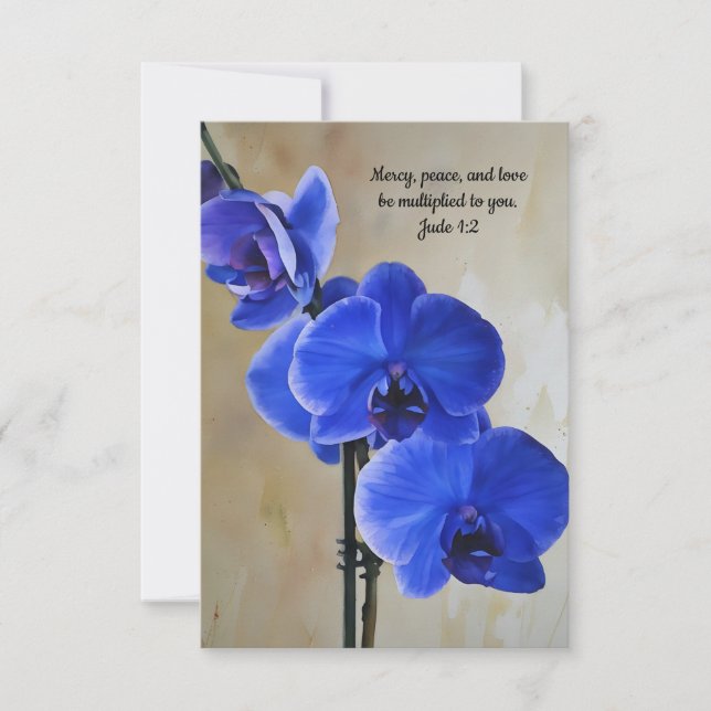 Blått Orchids Faith Bible Verse Art Note Card Tack Kort (Framsida)