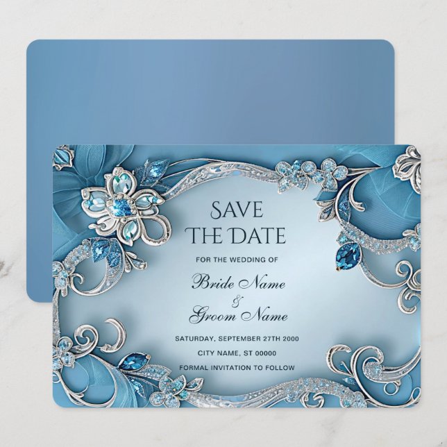 Blått ordnat Blommigt Spara datum Datumet (Fram/baksida)