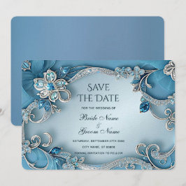 Blått ordnat Blommigt Spara datum Datumet