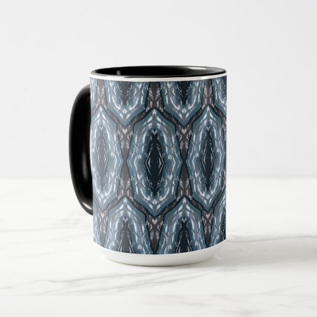 Blått orientaliskt geometriskt ornament mugg (Framsida vänster)