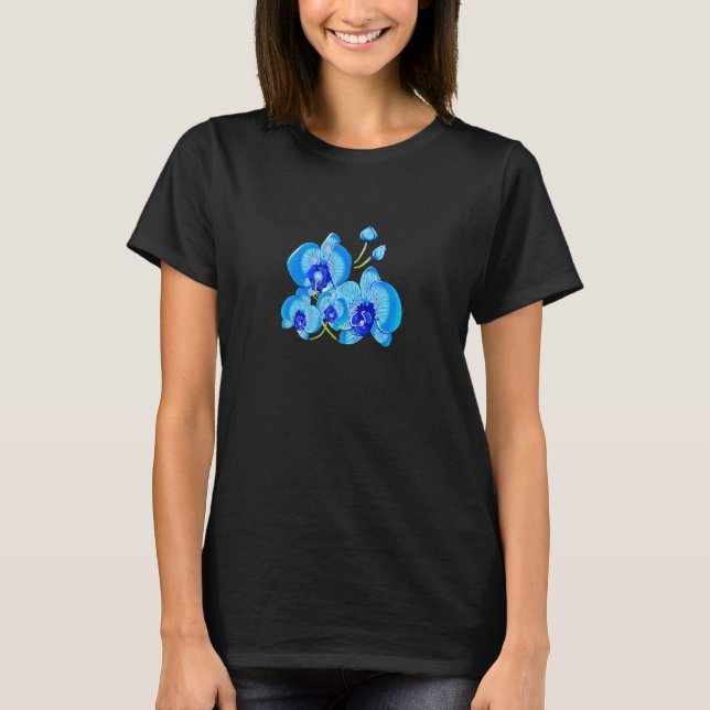 Blått orkidé för orkidéster t shirt (Framsida)