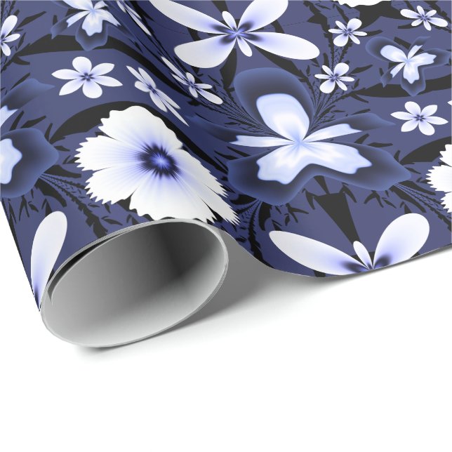Blått orkidépapper Elegant Blommor Fractal Art Presentpapper (Rullad Hörn)
