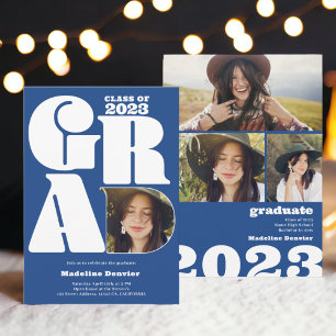 Blått överdimensionerat Grad 4-foto 2023 studenten Inbjudningar