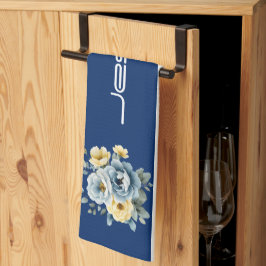 Blått överkant med vit Rand Blommigt Kökshandduk