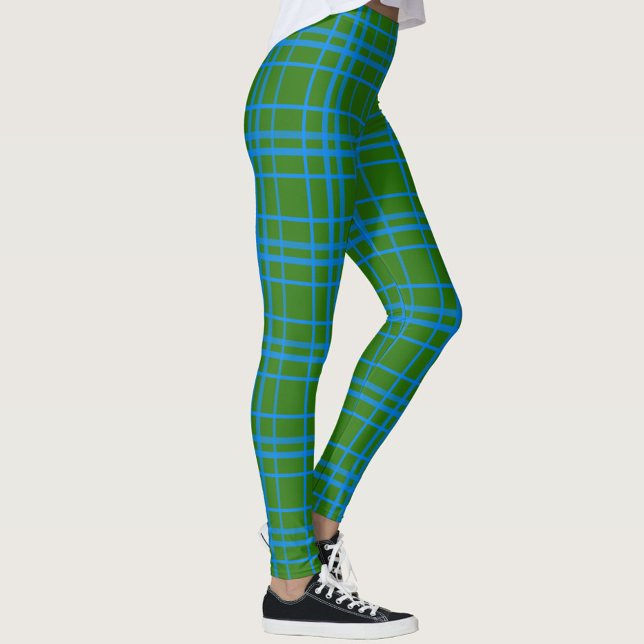 Blått på Grönt Tartan Play Mönster Design Leggings (Skapare uppladdad)