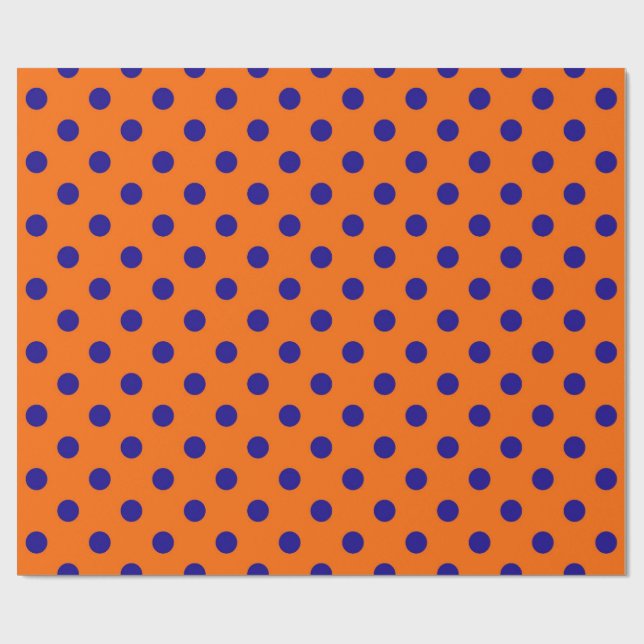 Blått på Orange Polka dots Mönster Design Presentpapper (Platt)