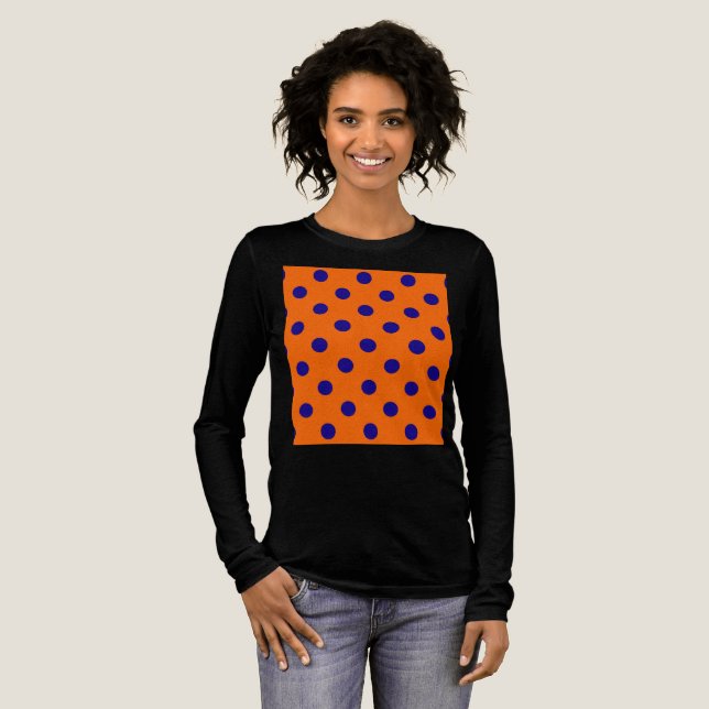 Blått på Orange Polka dots Mönster Design T Shirt (Hel framsida)