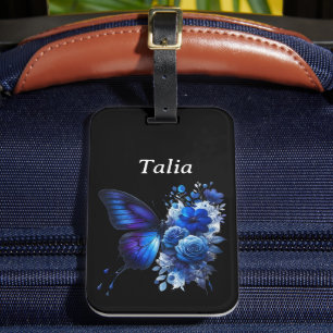 Blått på Personligen Black Blommigt Butterfly Bagagebricka