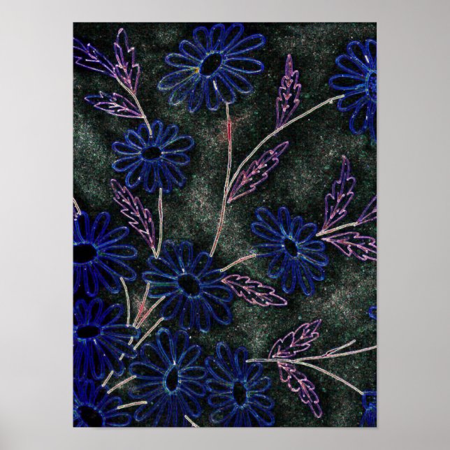 blått på svart blommigt poster (Framsidan)