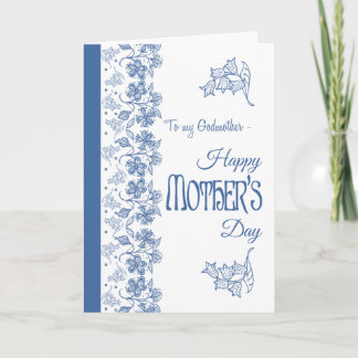 Blått på Vita Blommigten Mors dag Card, Godmor Kort