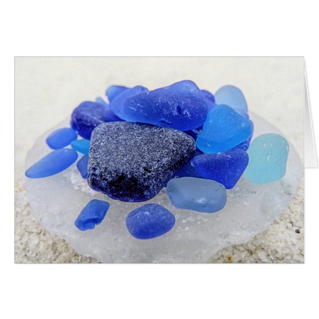 Blått på vitt sjöglas hälsningskort (Framsidan Horizontal)