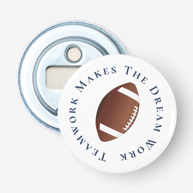 Blått på vitt teamwork gör Dream Work Flasköppnare (Framsidan)