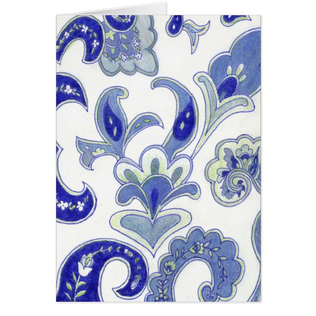 Blått Paisley Hälsningskort (Framsidan)