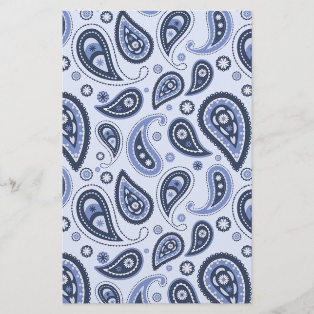 Blått Paisley-mönster Brevpapper (Framsida)