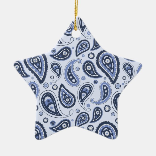 Blått Paisley-mönster Julgransprydnad Keramik (Framsidan)