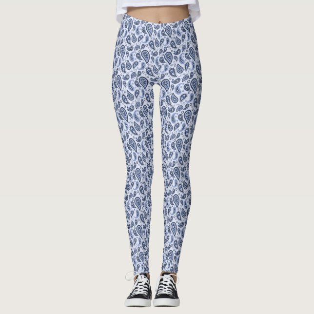 Blått Paisley-mönster Leggings (Framsida)