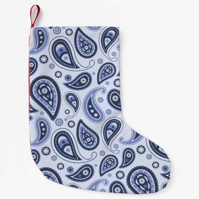 Blått Paisley-mönster Liten Julstrumpa (Framsidan)