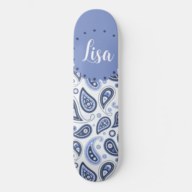 Blått Paisley-mönster Mini Skateboard Bräda 18,5 Cm (Framsida)