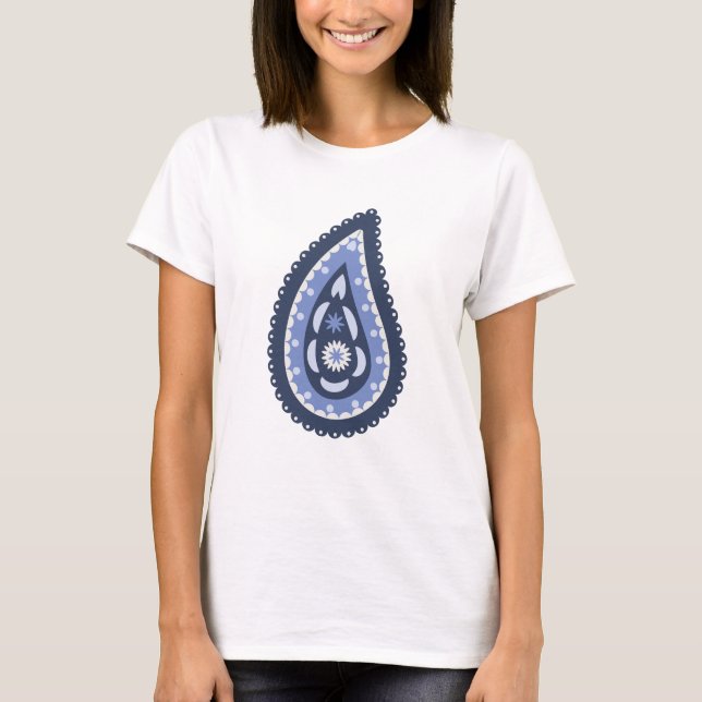 Blått Paisley-mönster T Shirt (Framsida)