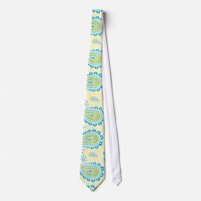 Blått Paisley på gult Slips (Framsida)