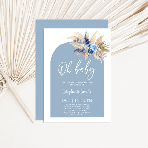 Blått Pampas Grass Baby Shower Boy-inbjudan Inbjudningar