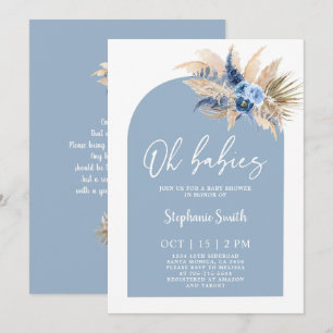 Blått Pampas Grass Baby Shower Twin Boys-inbjudan Inbjudningar