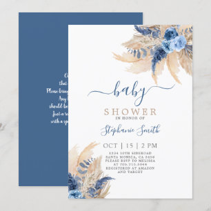Blått Pampas Grass Boho Chic Baby Shower-inbjudan Inbjudningar