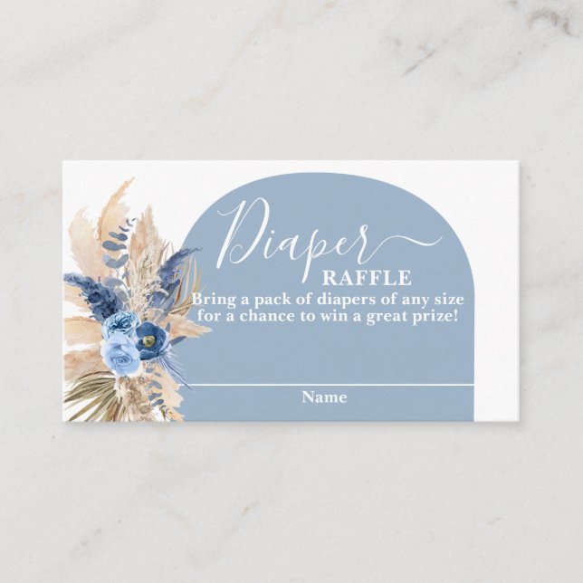 Blått Pampas Grass Boy Diaper Raffle Card Tilläggskort (Framsida)